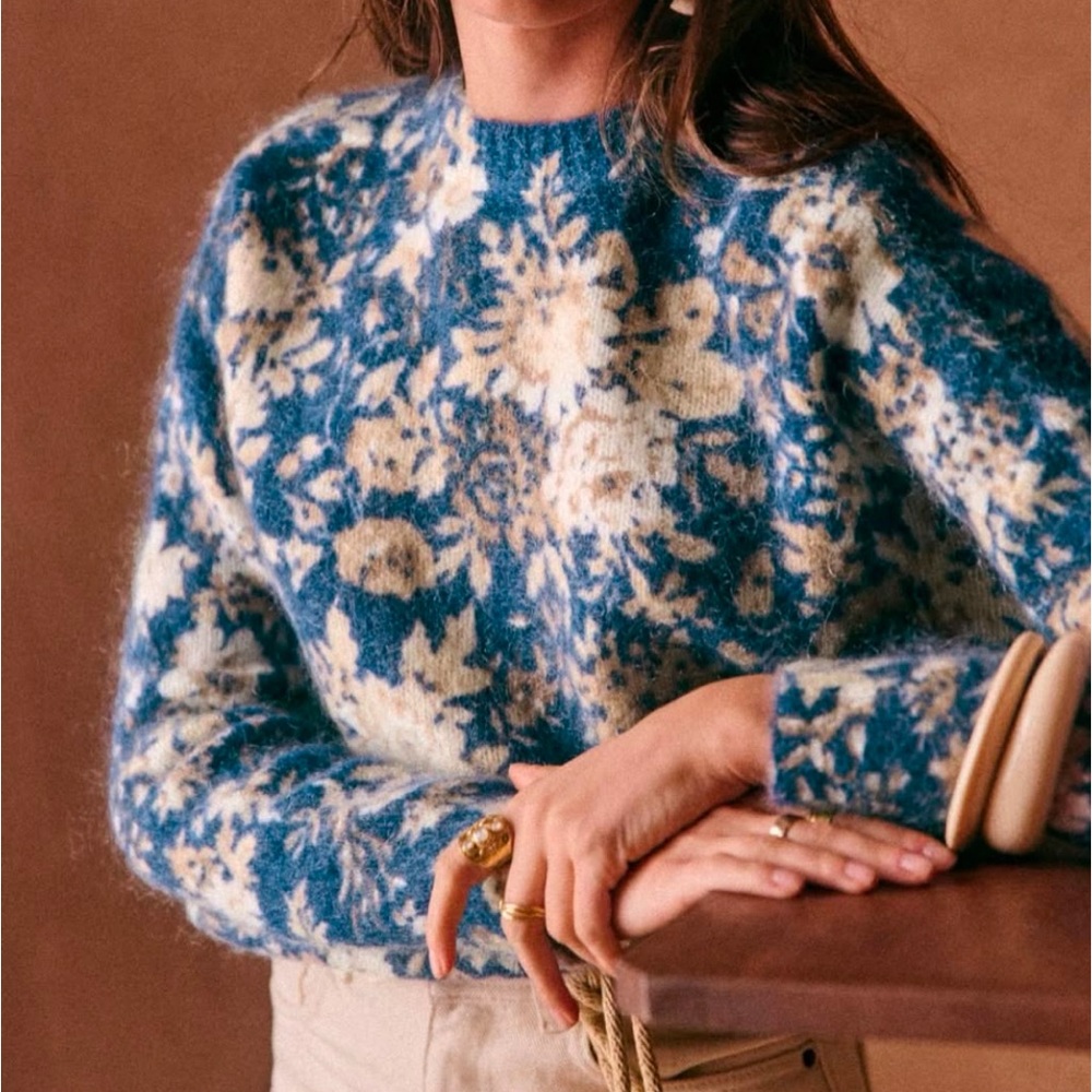 Floral Blue and Cream Sweater